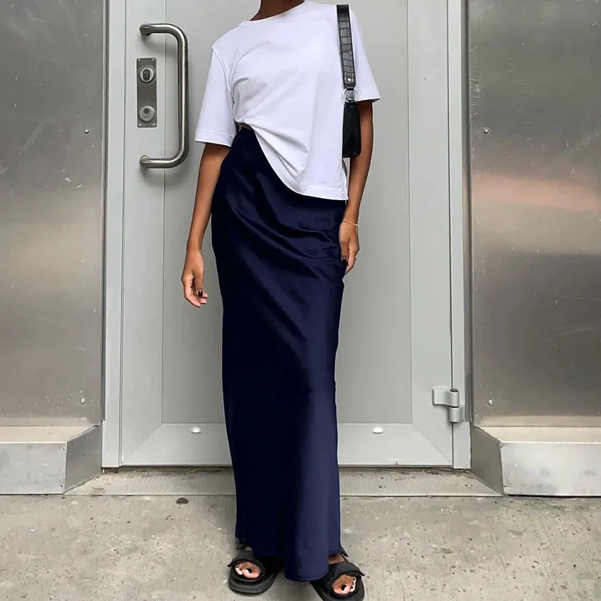 Elegant Satin Black Trumpet Skirts Boutique Fashion High Waist Skirts for Women Office Long Skirt All Seasons