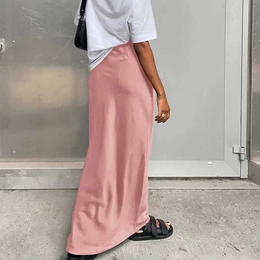 Elegant Satin Black Trumpet Skirts Boutique Fashion High Waist Skirts for Women Office Long Skirt All Seasons