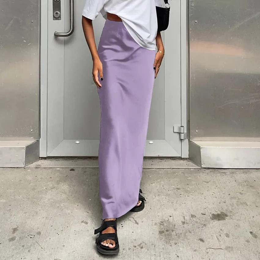 Elegant Satin Black Trumpet Skirts Boutique Fashion High Waist Skirts for Women Office Long Skirt All Seasons