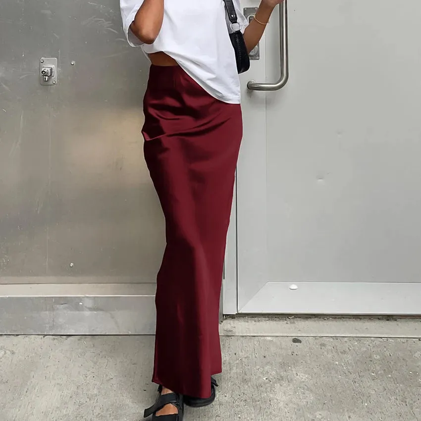 Elegant Satin Black Trumpet Skirts Boutique Fashion High Waist Skirts for Women Office Long Skirt All Seasons