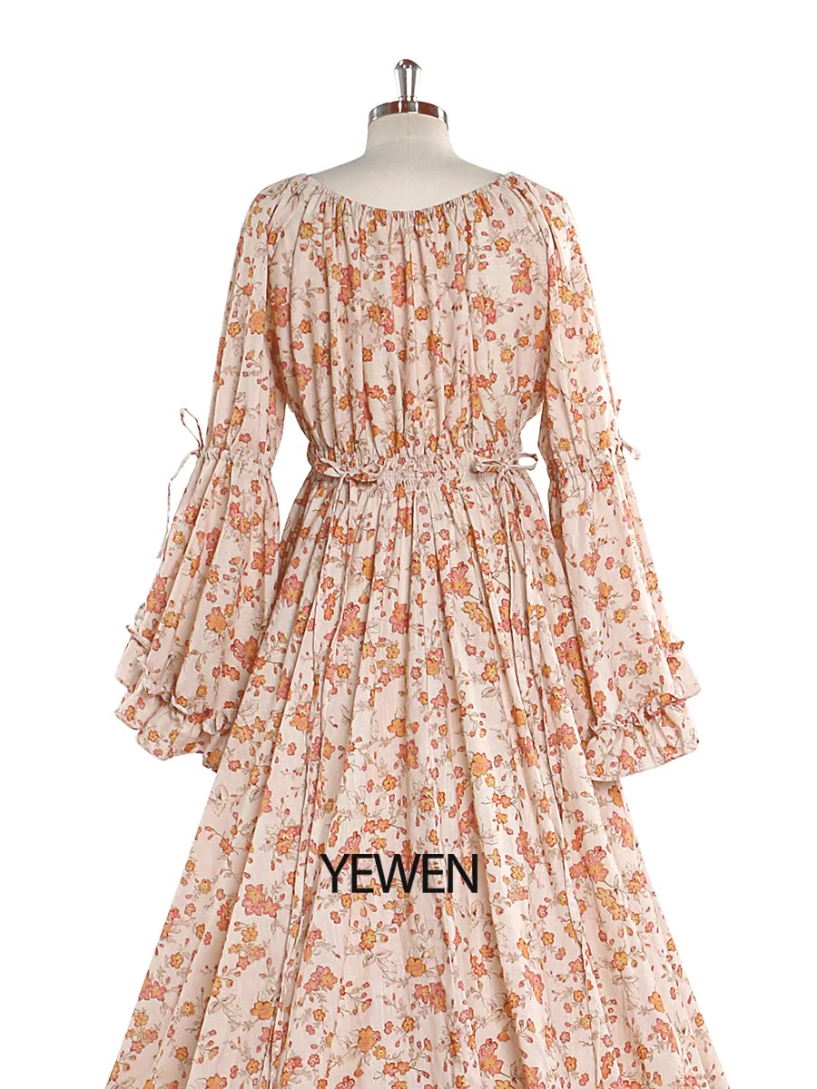 Elegant V Neck Floral Print Woman Maxi Dress Boho Beach Maternity Gown Fancy Photography Props YEWEN