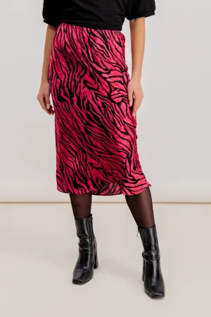 Emily & Me Lana Pink Sateen Zebra Print Midi Skirt