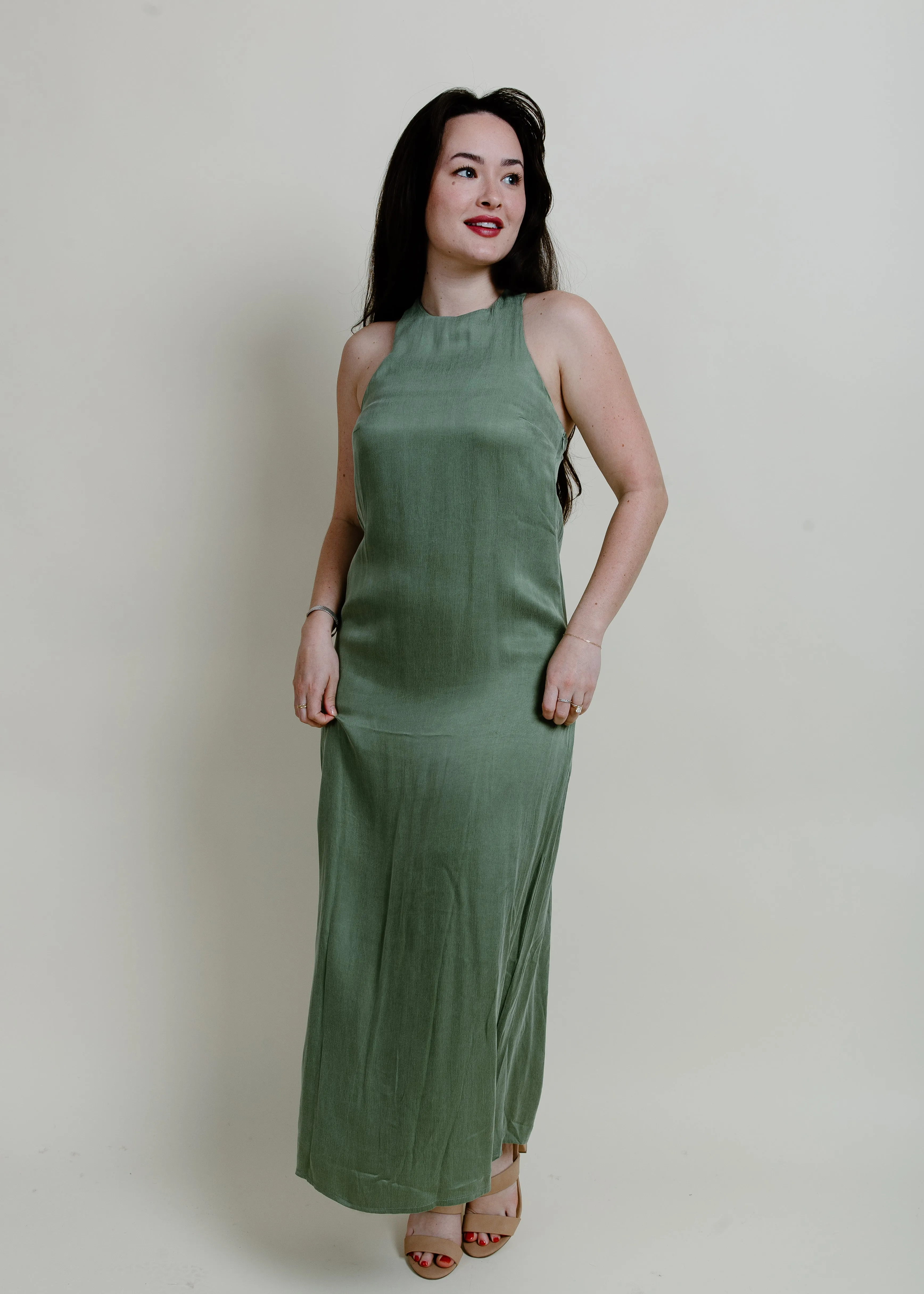 Evergreen Twist Slip Dress - Matcha