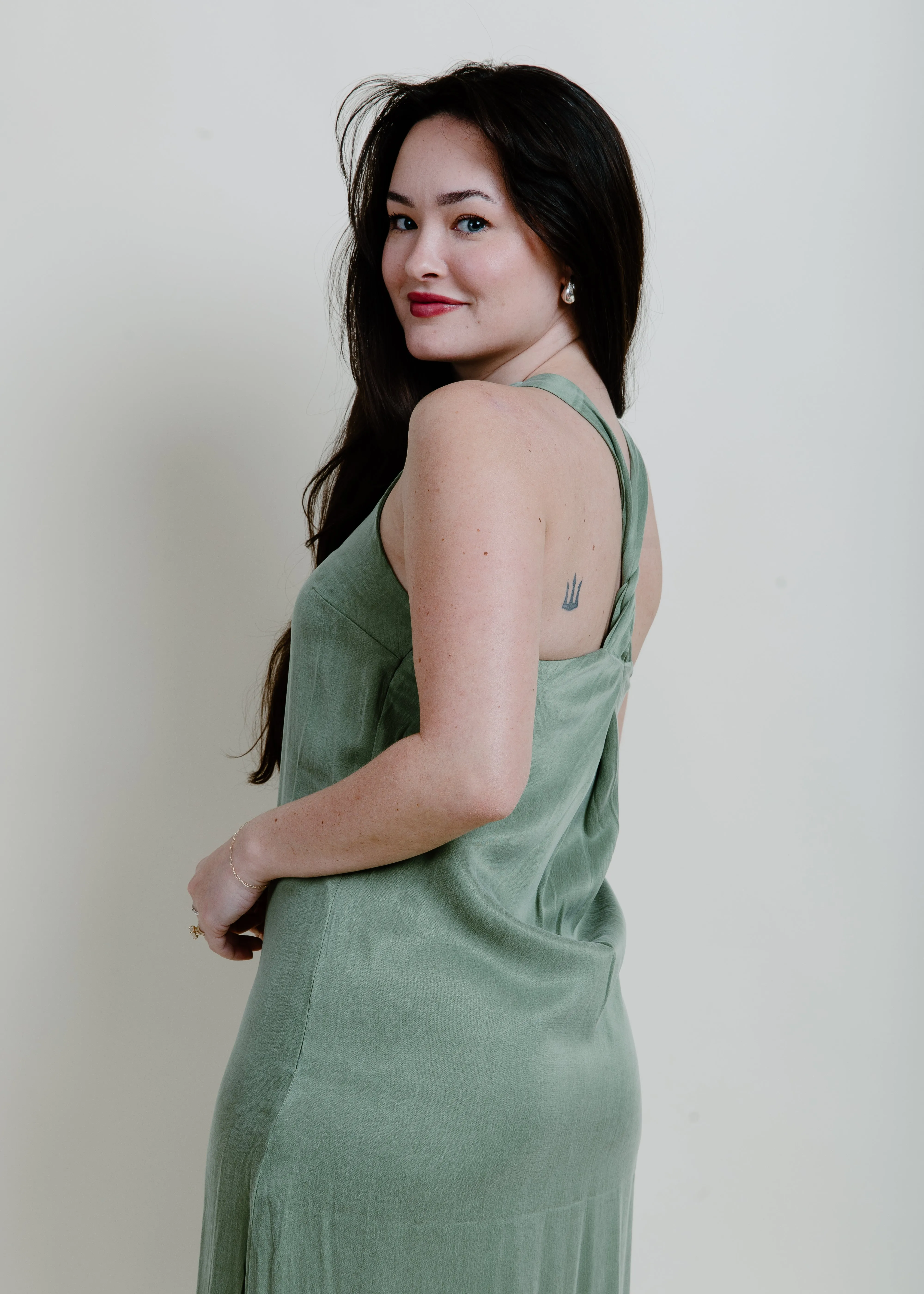 Evergreen Twist Slip Dress - Matcha