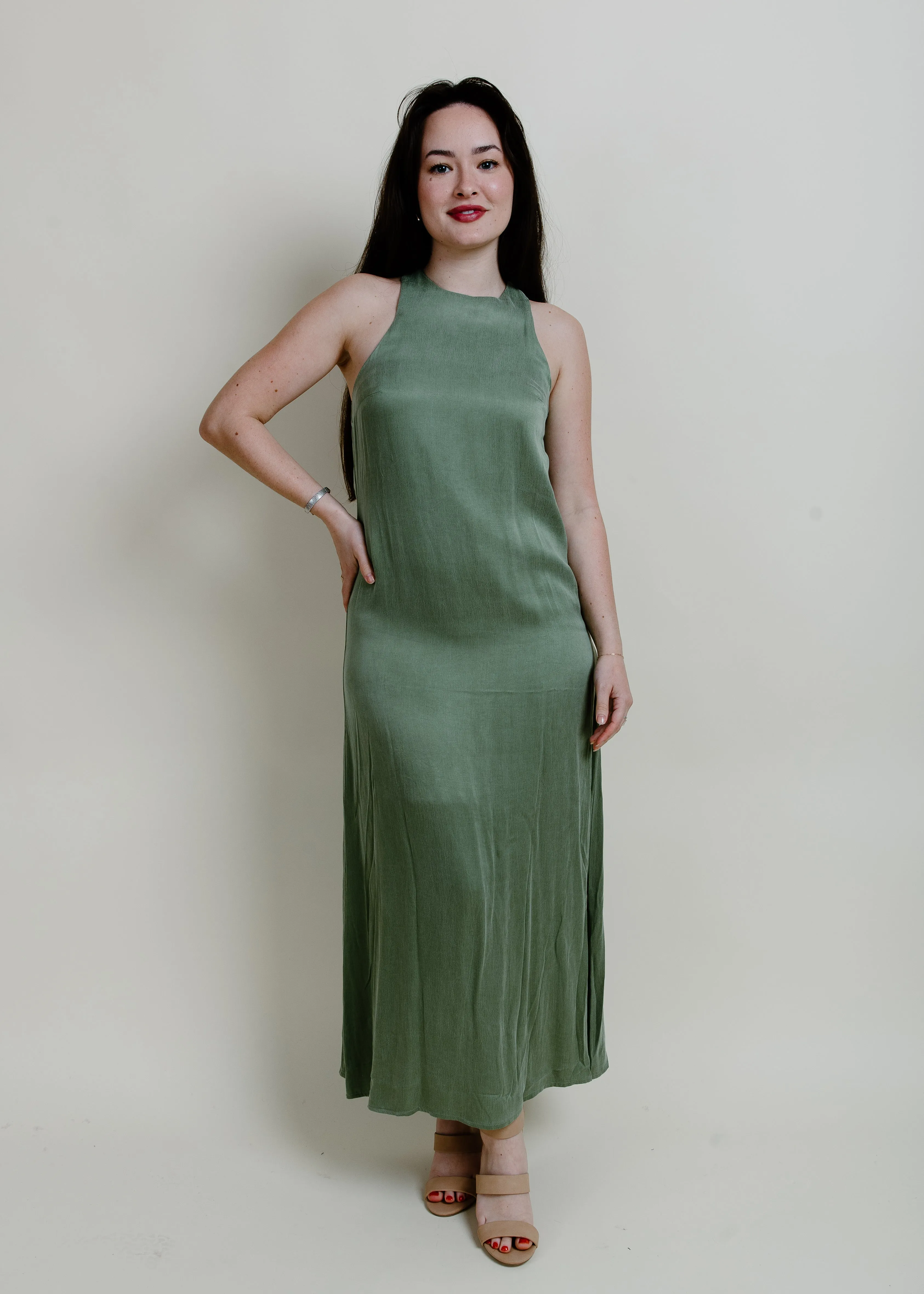 Evergreen Twist Slip Dress - Matcha