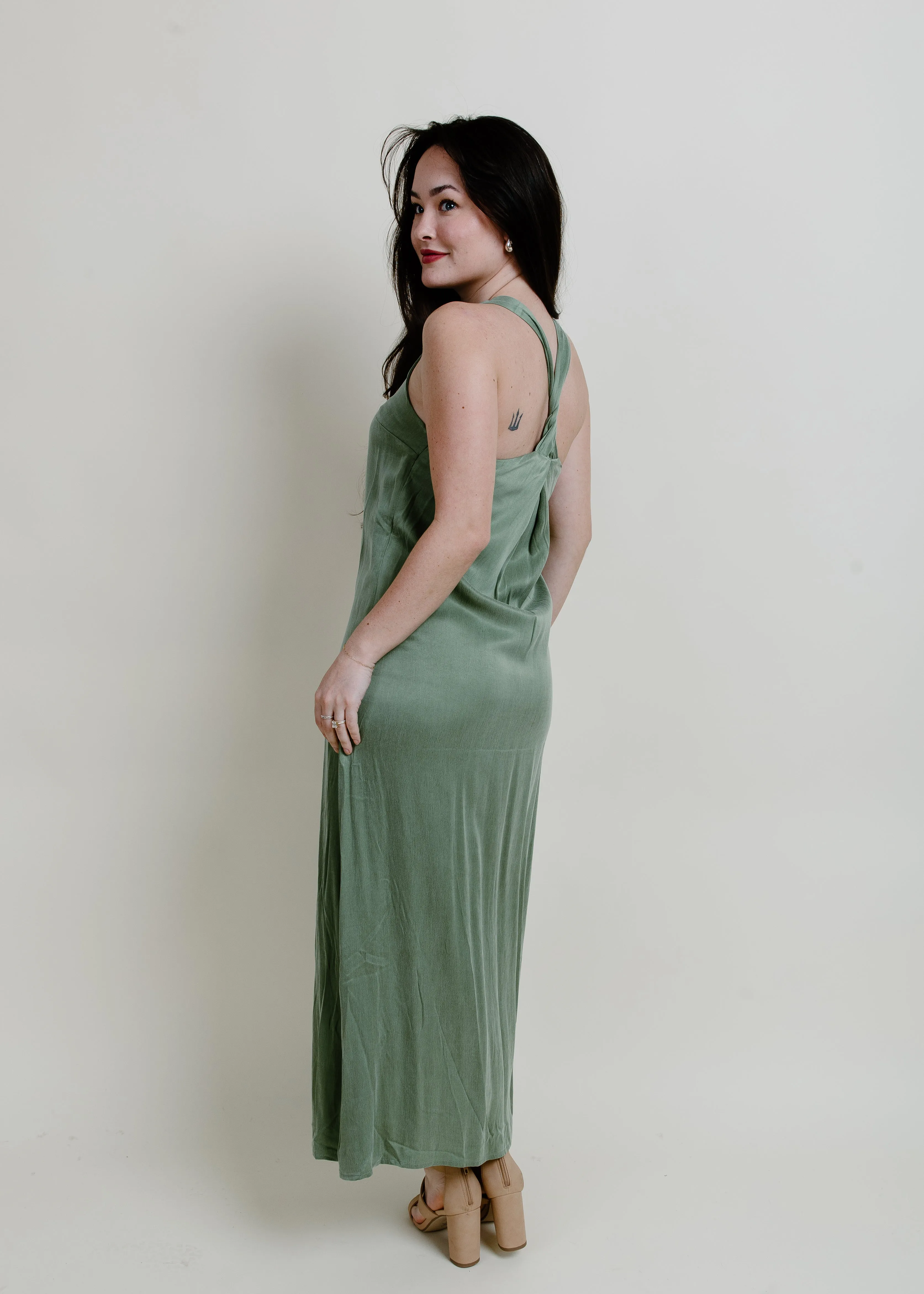 Evergreen Twist Slip Dress - Matcha