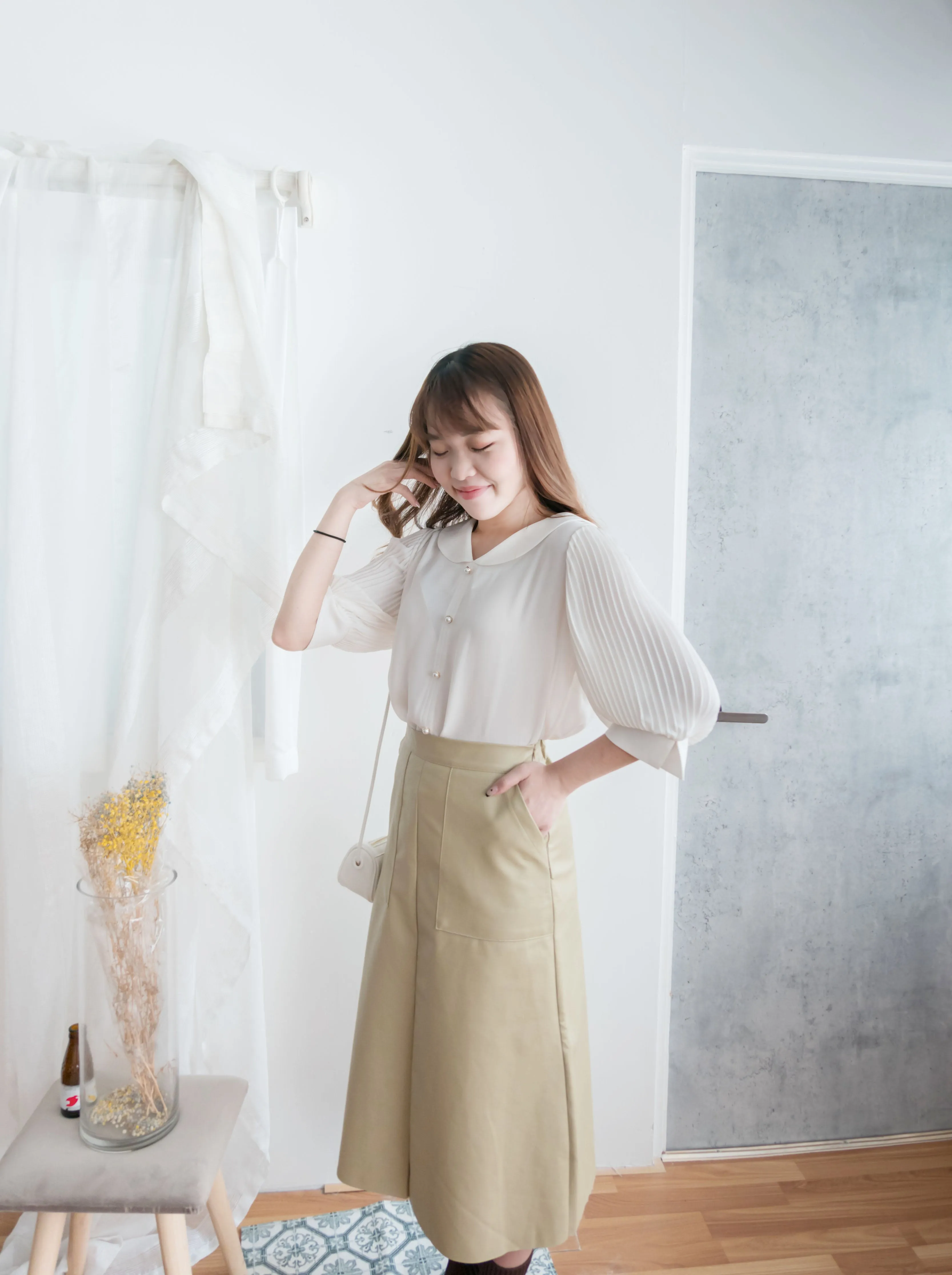 Faux Leather 簡約皮感雙口袋半身裙, Skirt/ SK8646