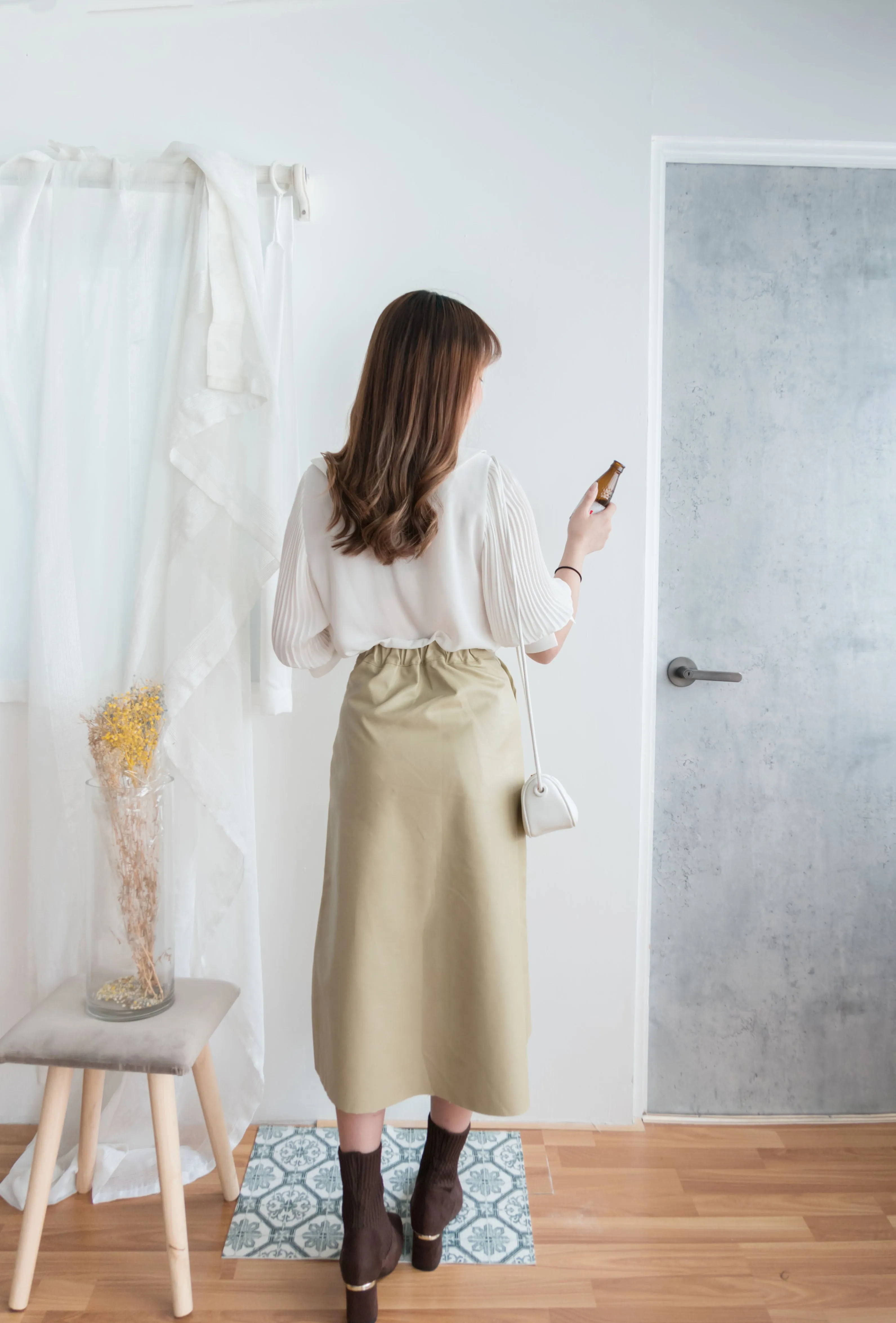 Faux Leather 簡約皮感雙口袋半身裙, Skirt/ SK8646