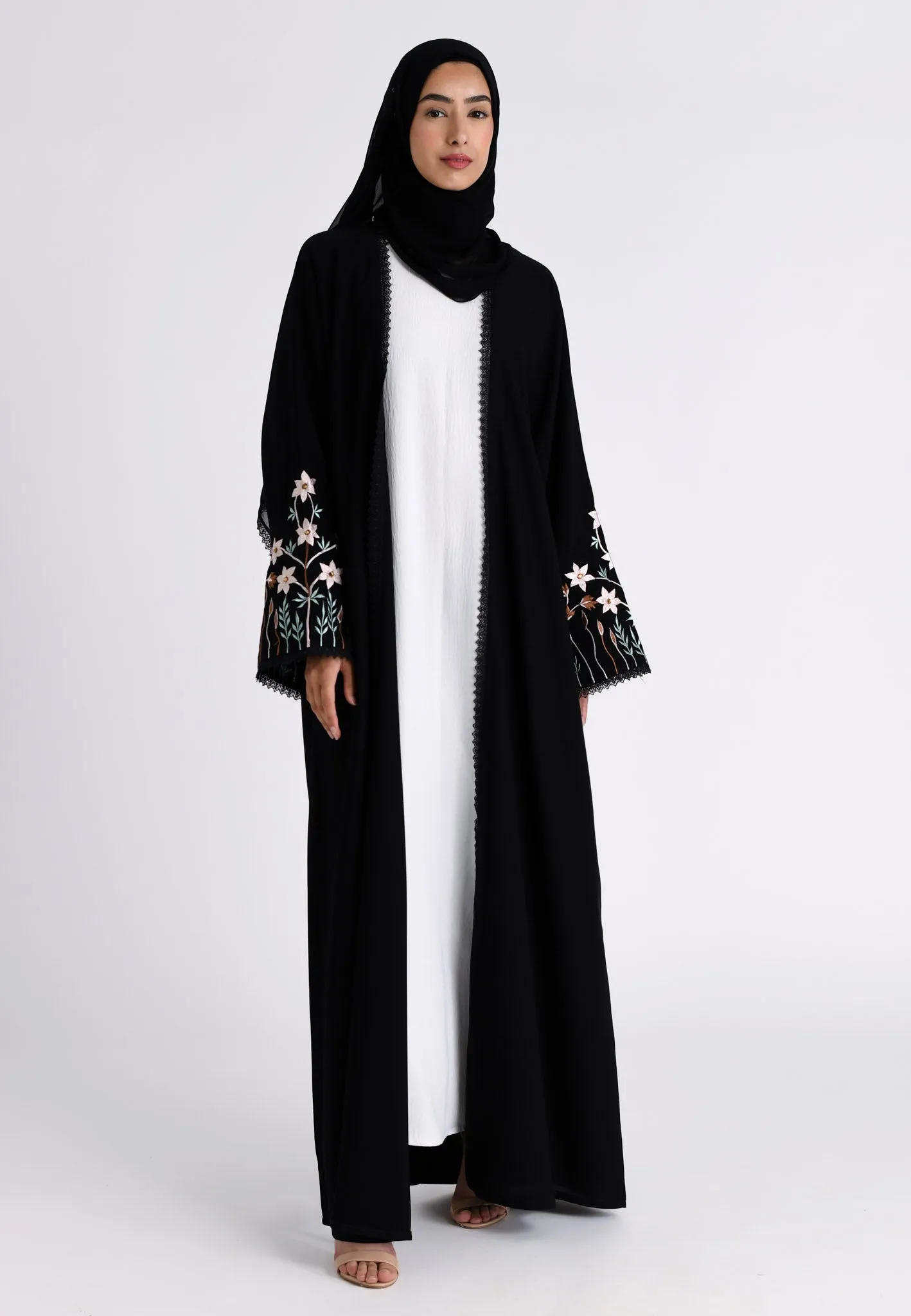 Floral Bloom Sleeves Kimono Abaya (Premium)