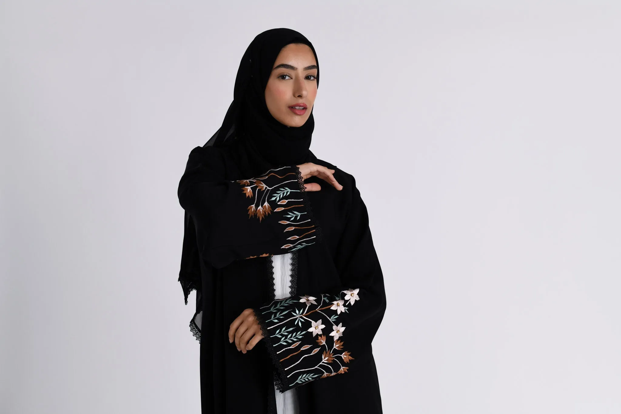 Floral Bloom Sleeves Kimono Abaya (Premium)