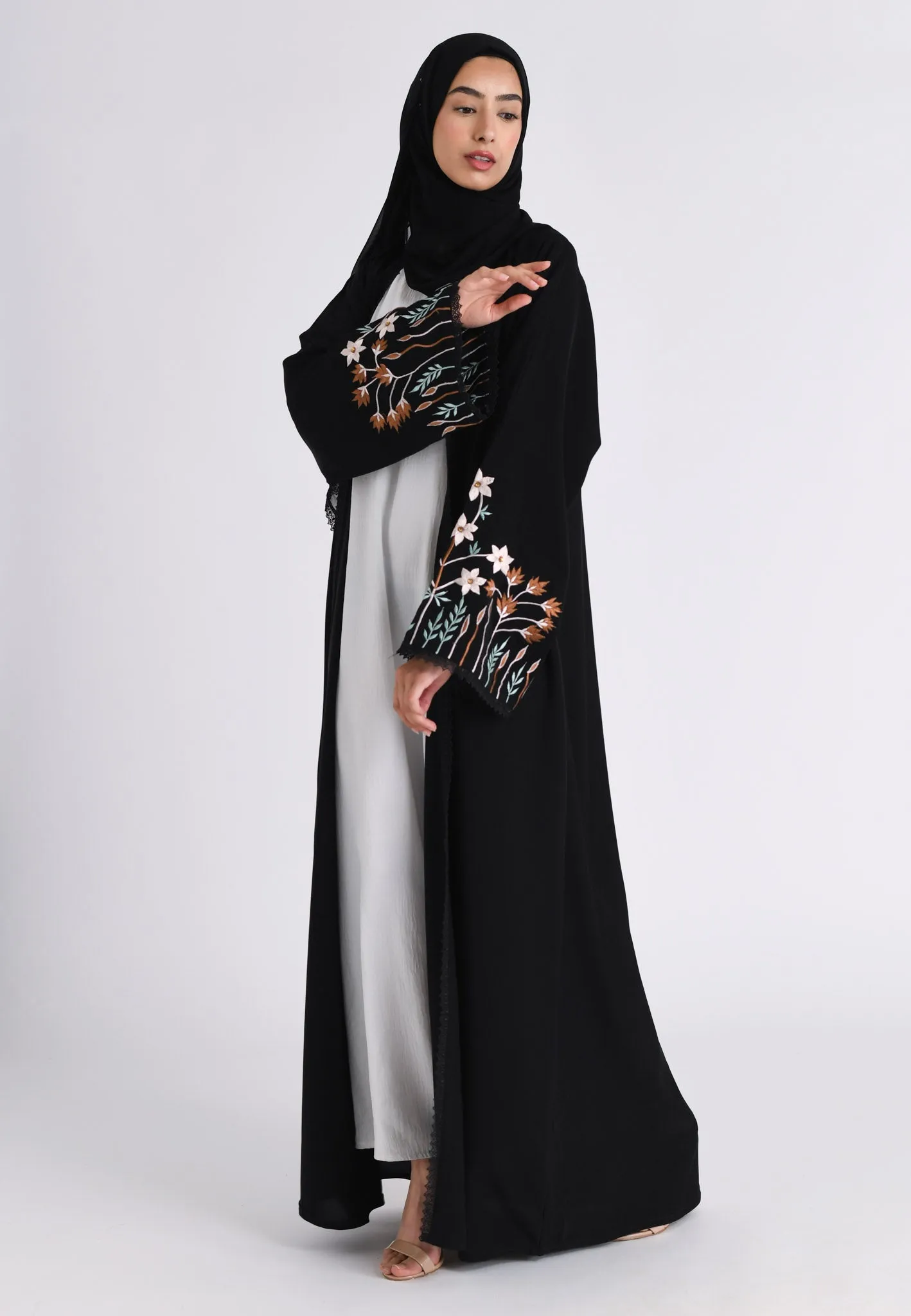 Floral Bloom Sleeves Kimono Abaya (Premium)