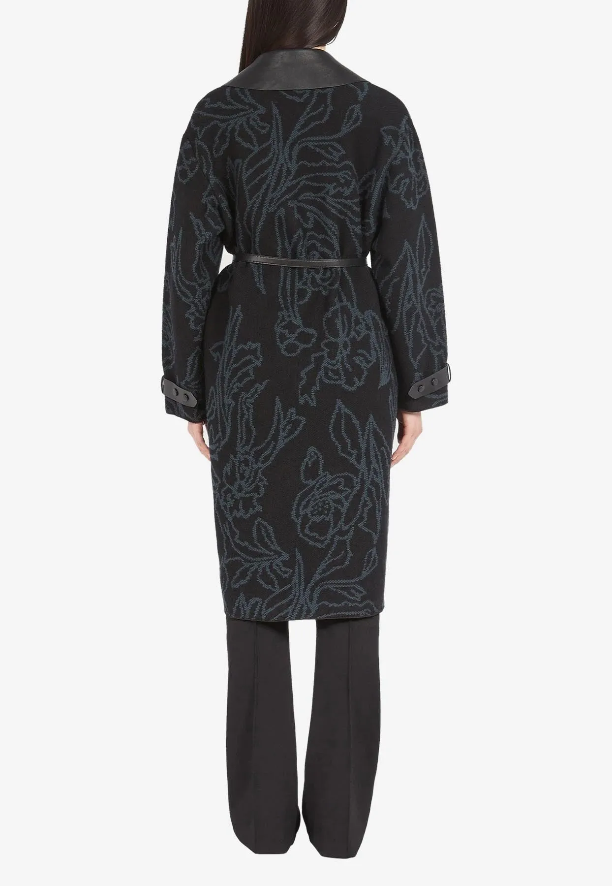 Floral Jacquard Belted Coat