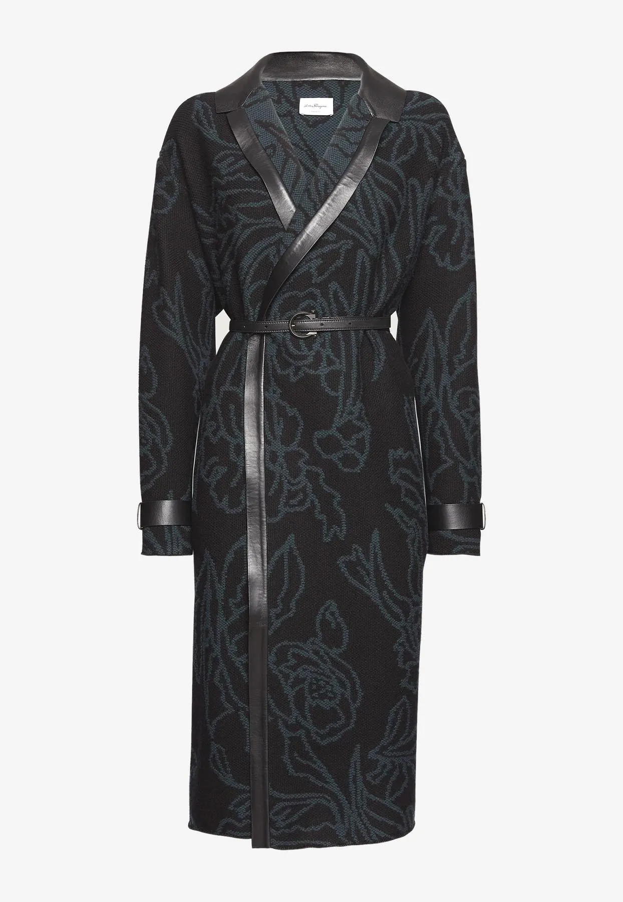 Floral Jacquard Belted Coat
