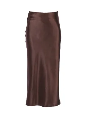 Flowing brown satin skirt