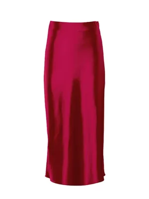 Flowing red satin skirt