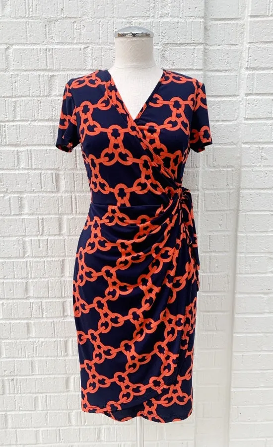 Frank Lyman Navy/Orange Wrap Dress