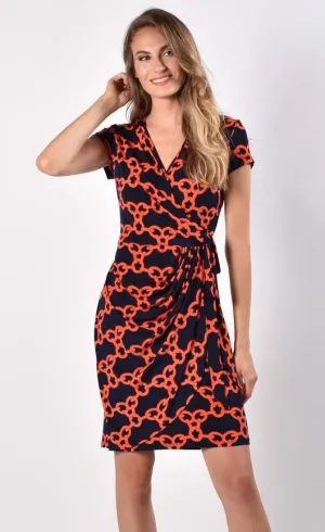 Frank Lyman Navy/Orange Wrap Dress