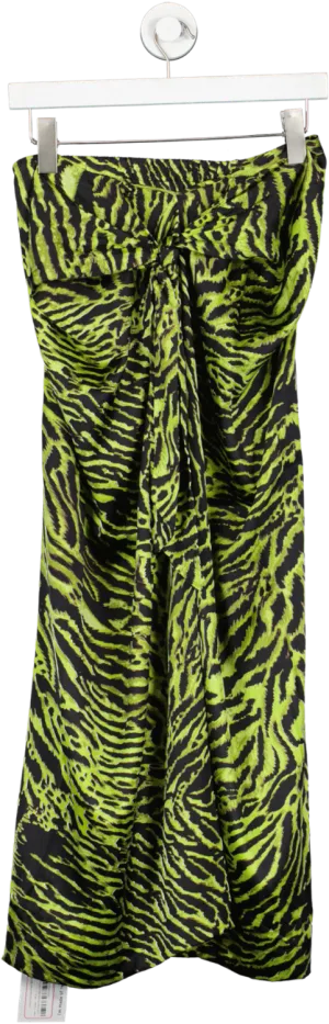 Ganni Green Tie-front Silk-blend Satin Midi Skirt UK 8