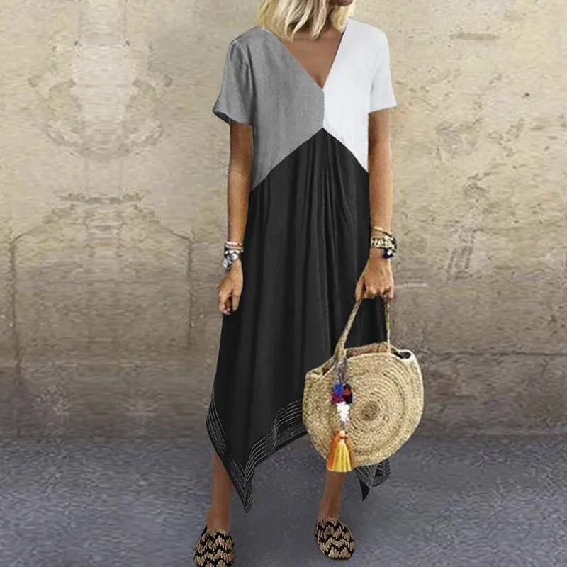 Geometry Split Joint Irregular Plus Sizes Midi Dresses