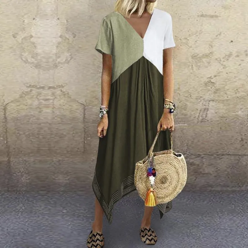 Geometry Split Joint Irregular Plus Sizes Midi Dresses