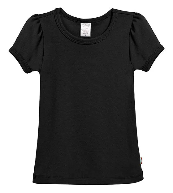 Girls Soft Cotton Short Sleeve Puff Tee  | Black