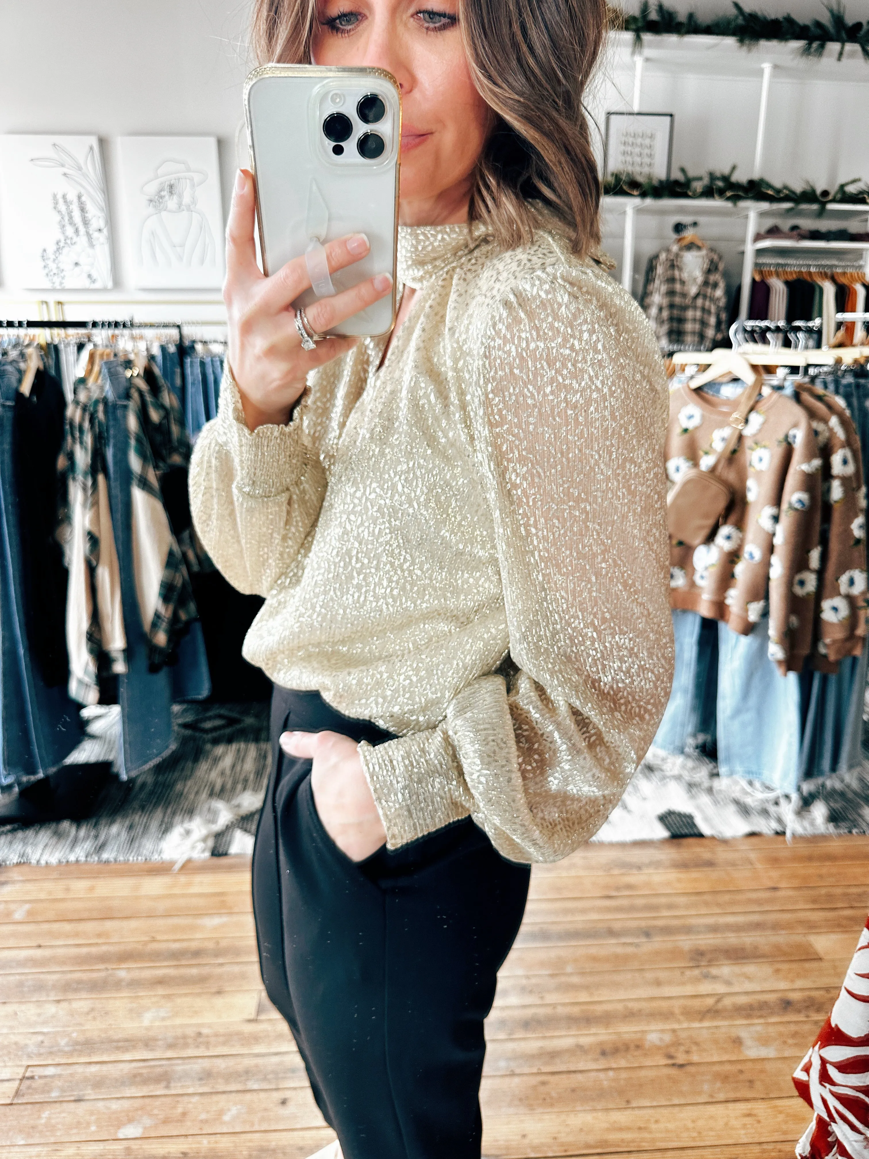 Gold Shirred Dress Top -ALL SALES FINAL