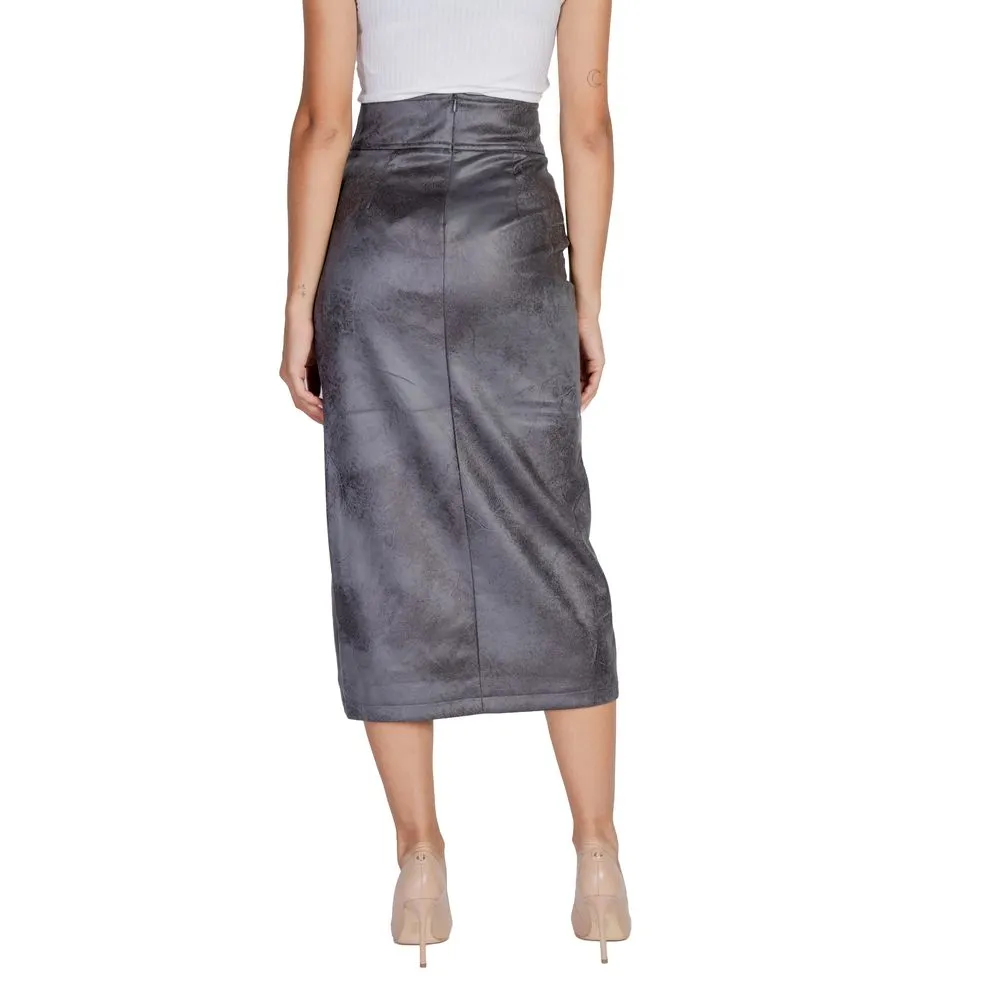 Gray Artificial Leather Skirt