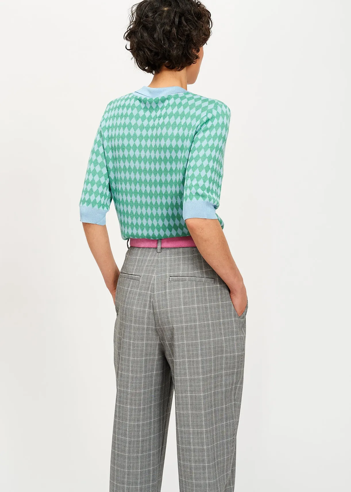 Grey plaid tapered pants