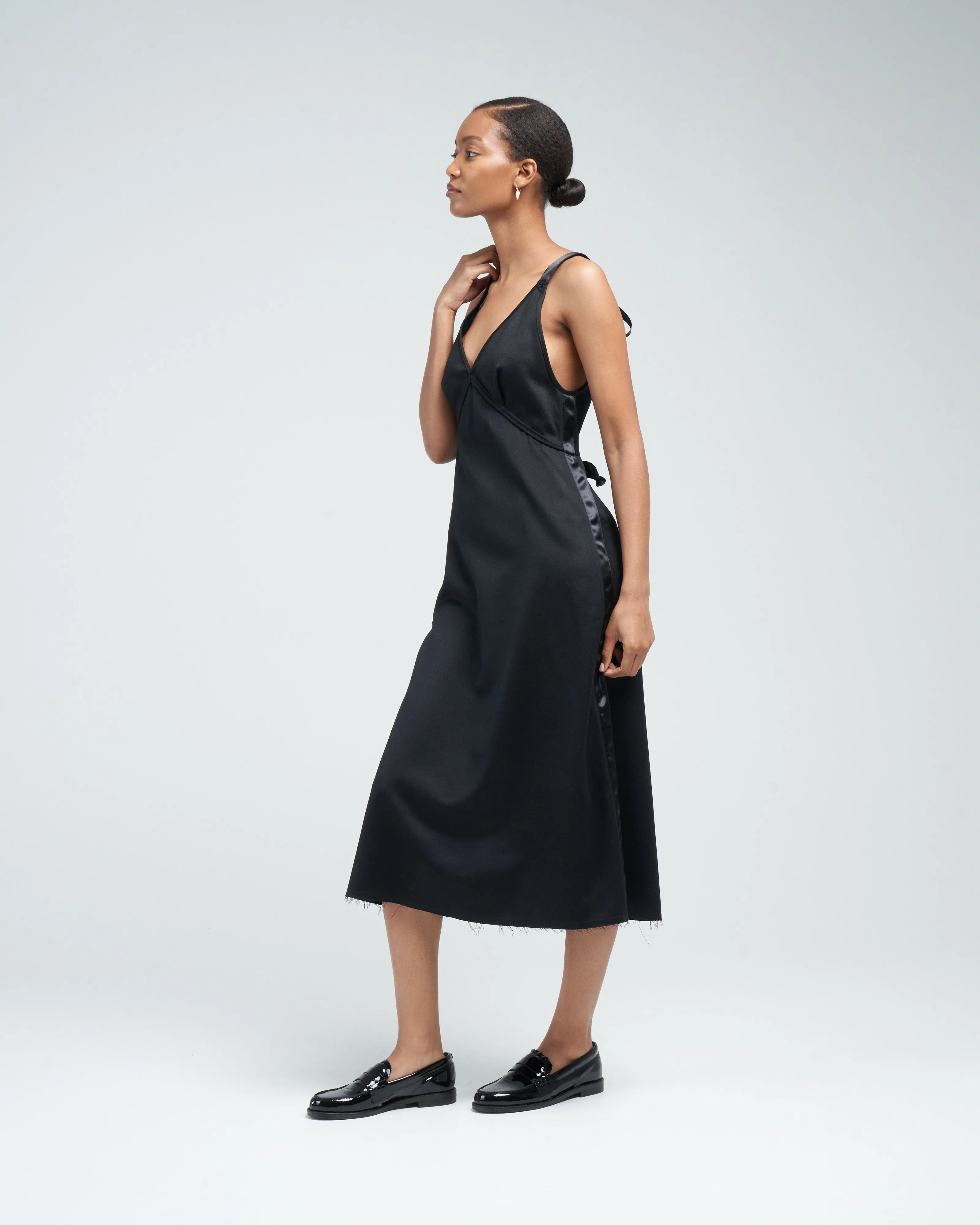 grunge slip with tapes - black w/ satin