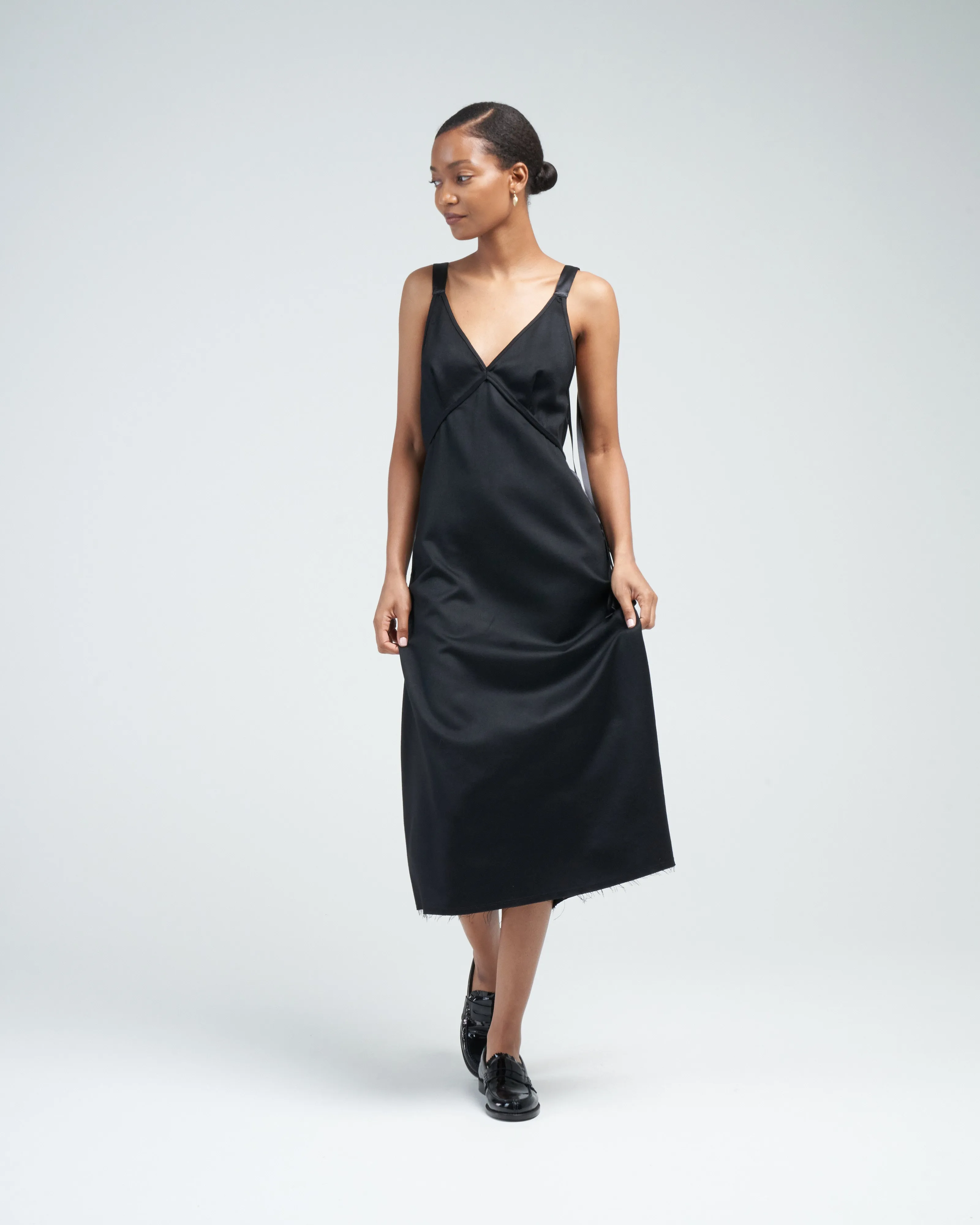 grunge slip with tapes - black w/ satin