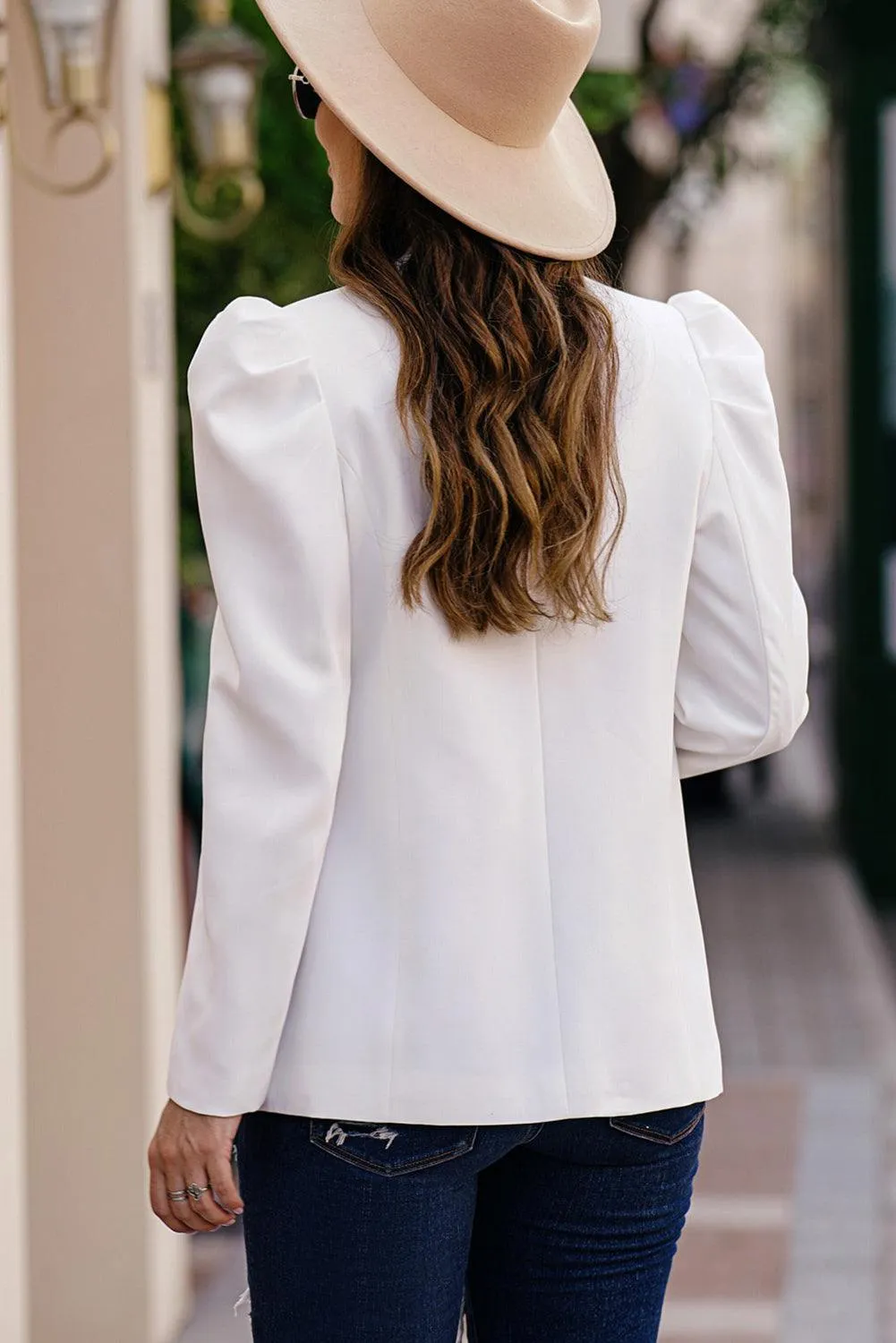 Hazel Blues® | Puff Sleeve Shawl Collar Blazer