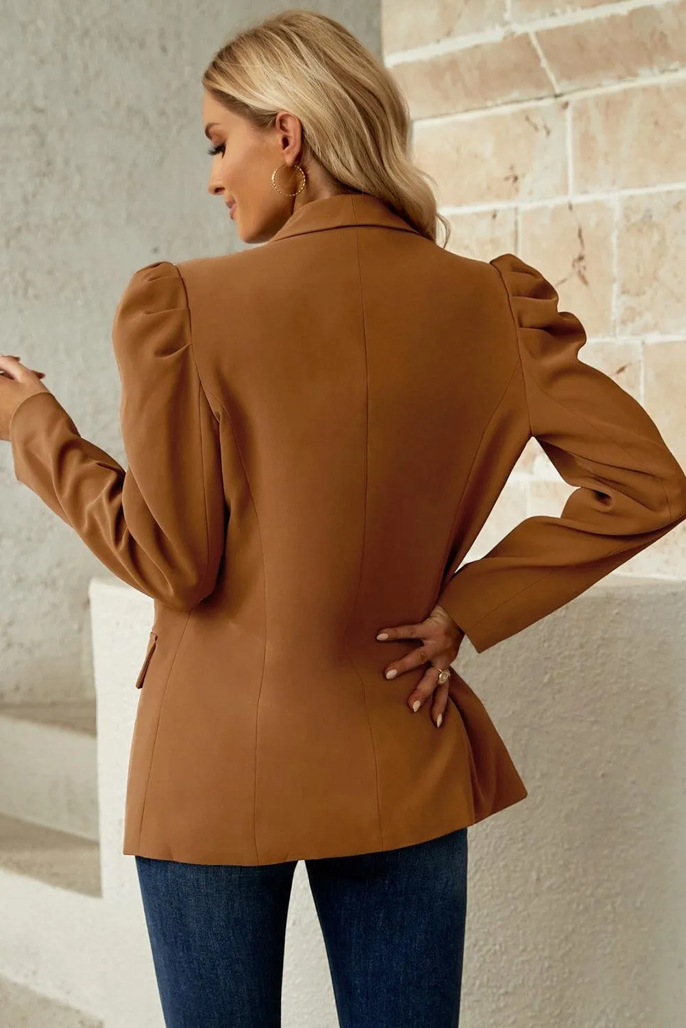 Hazel Blues® | Puff Sleeve Shawl Collar Blazer