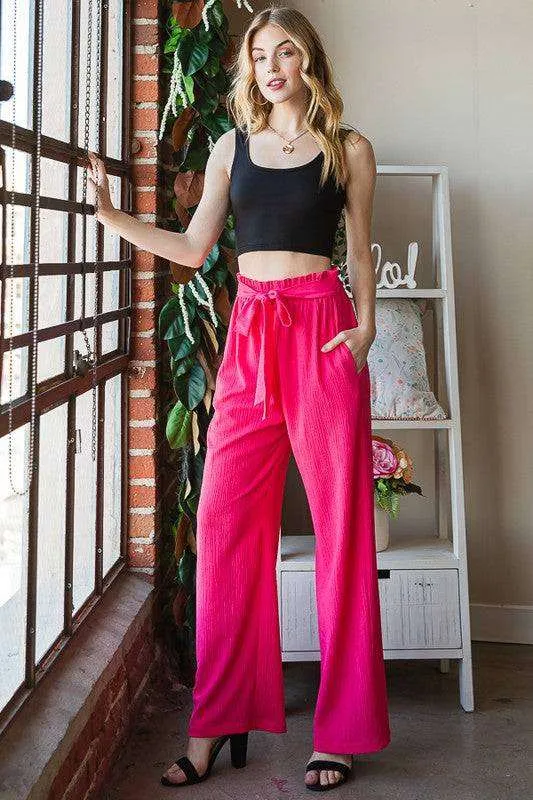 Heimish Full Size Front Tie Pants with Paperbag Waistband Plus Size