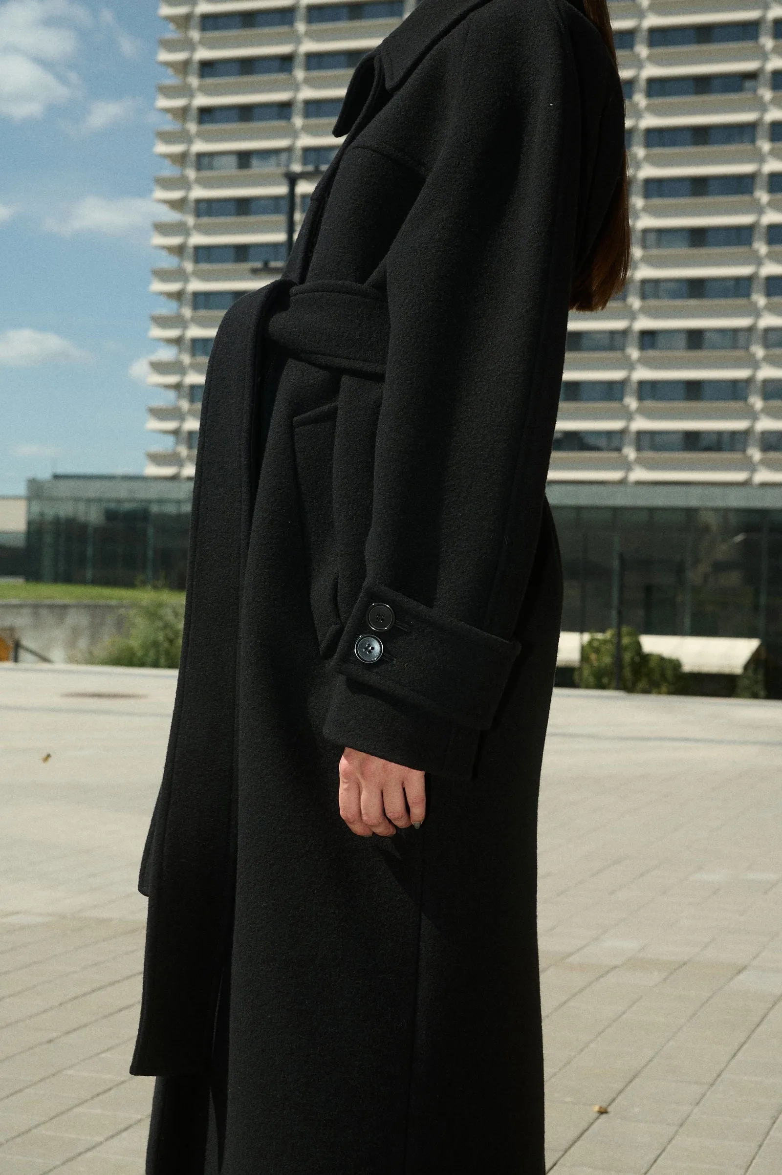HENRI LONG WOOL COAT WITH RAGLAN SLEEVES