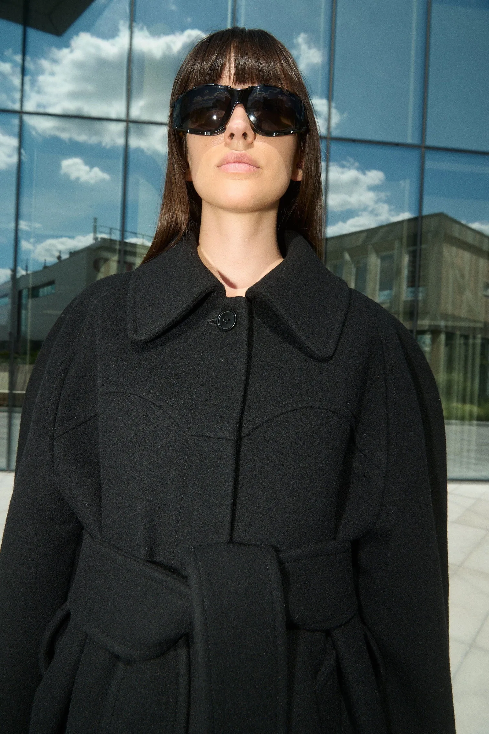 HENRI LONG WOOL COAT WITH RAGLAN SLEEVES