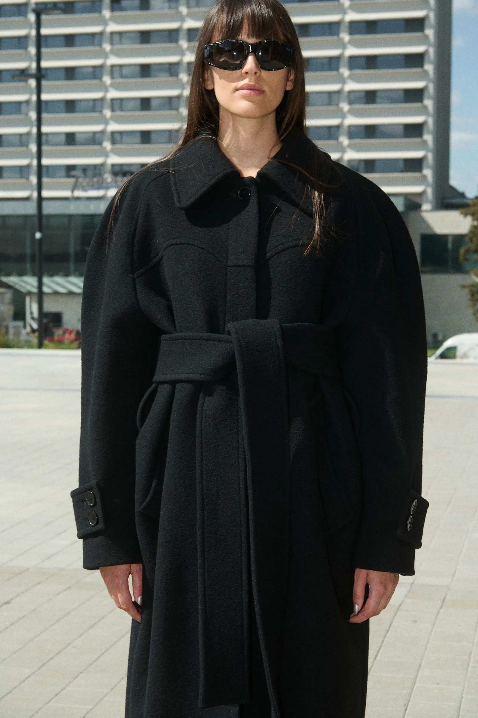 HENRI LONG WOOL COAT WITH RAGLAN SLEEVES