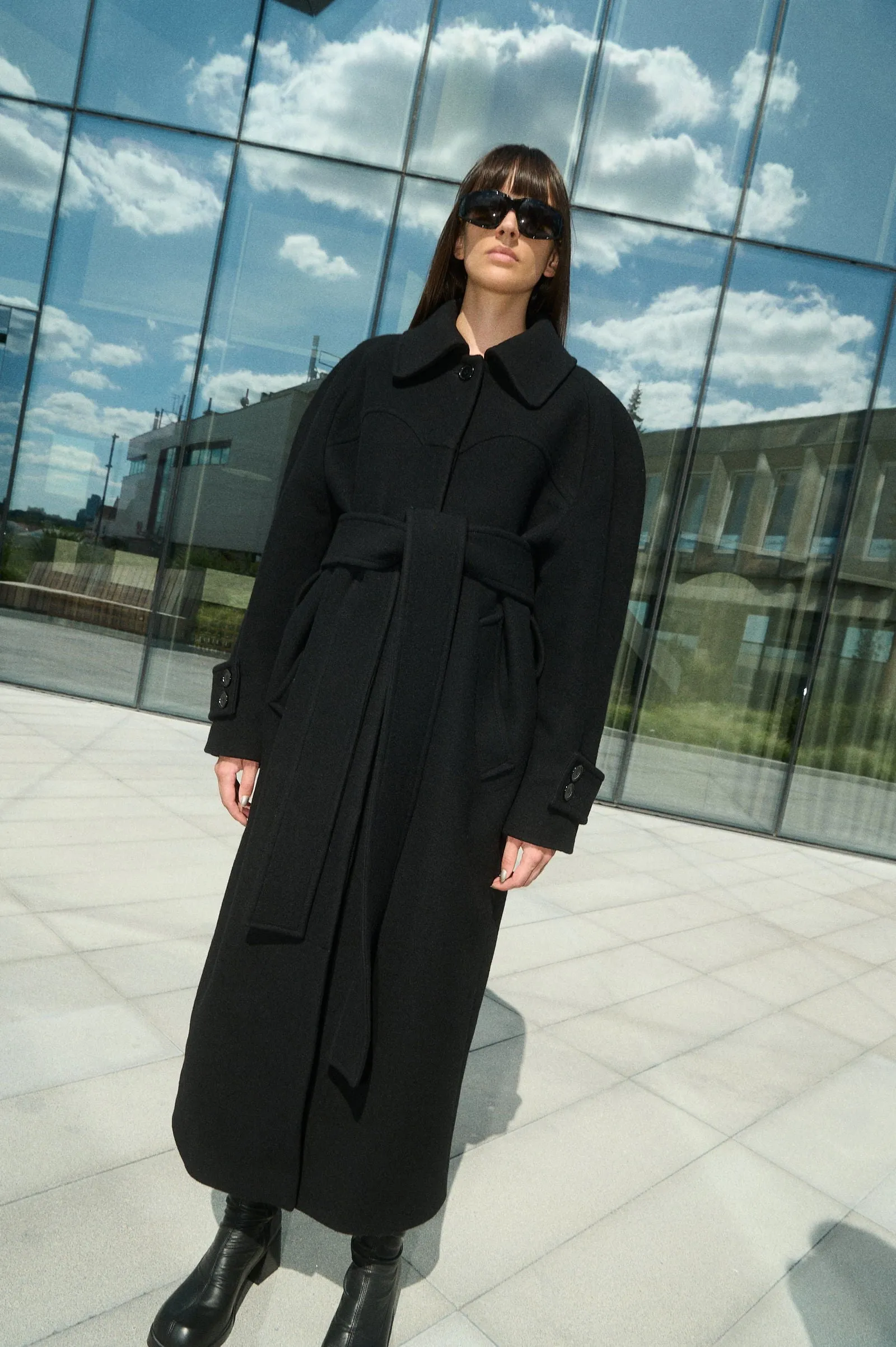 HENRI LONG WOOL COAT WITH RAGLAN SLEEVES