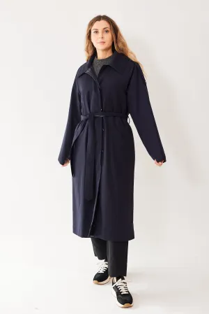 Herno Reversible Twill To Shiny Nylon Long Coat With Belt