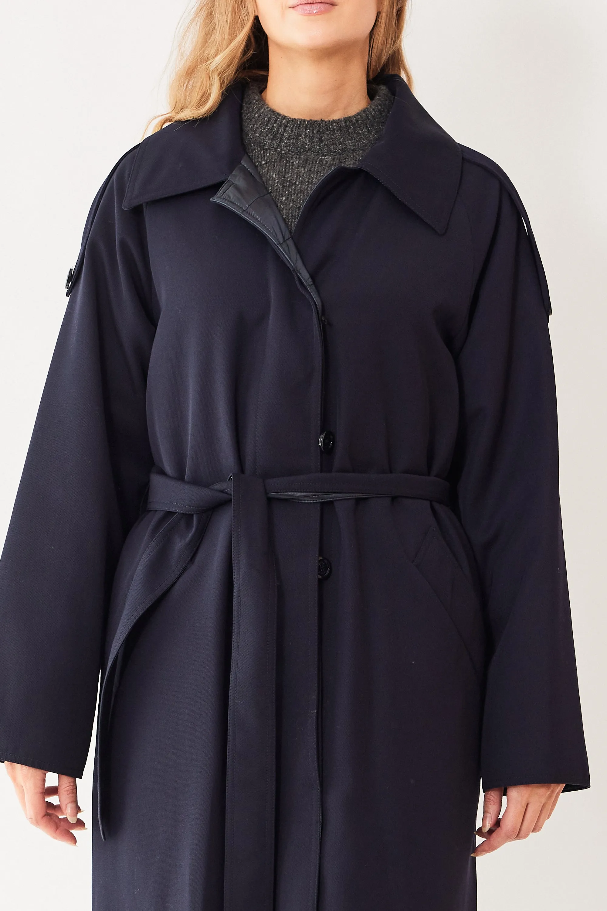 Herno Reversible Twill To Shiny Nylon Long Coat With Belt