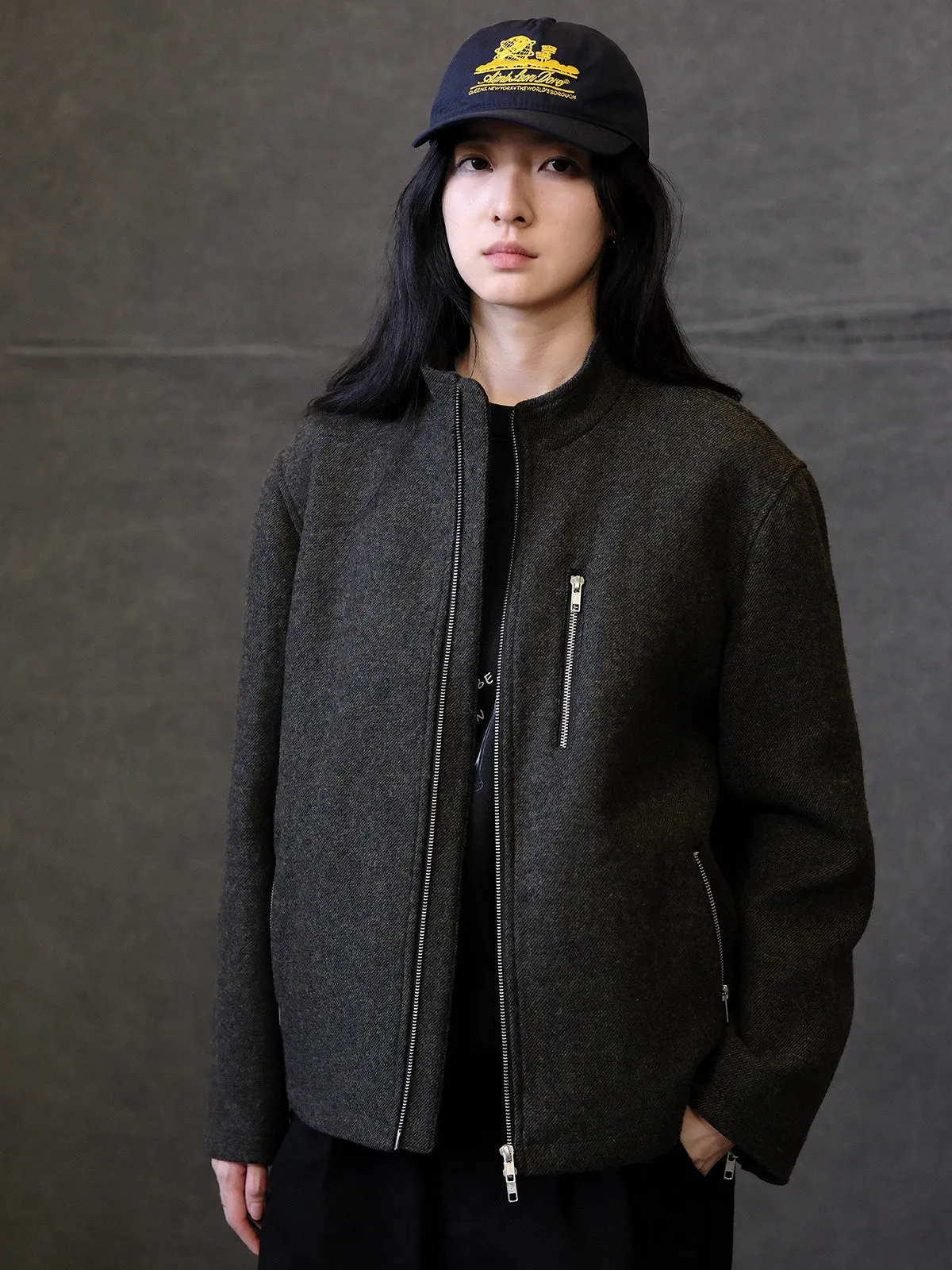 Herringbone Zip-Up Wool Jacket