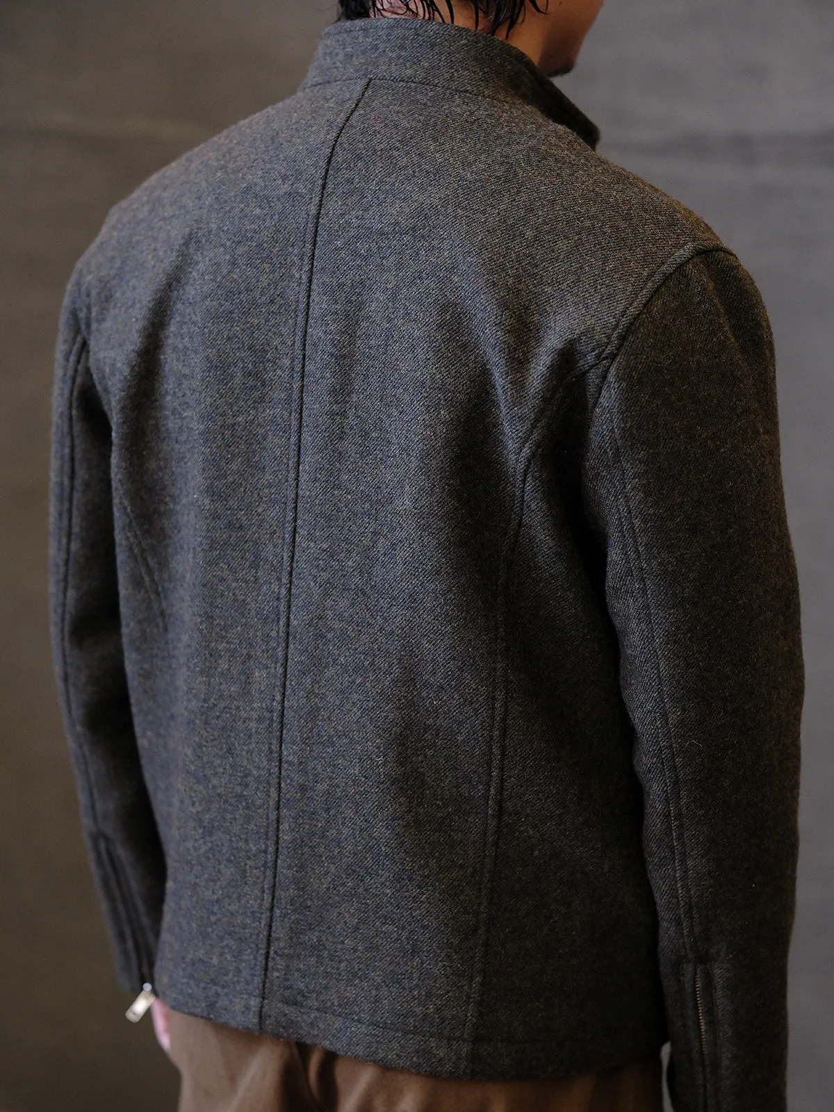 Herringbone Zip-Up Wool Jacket