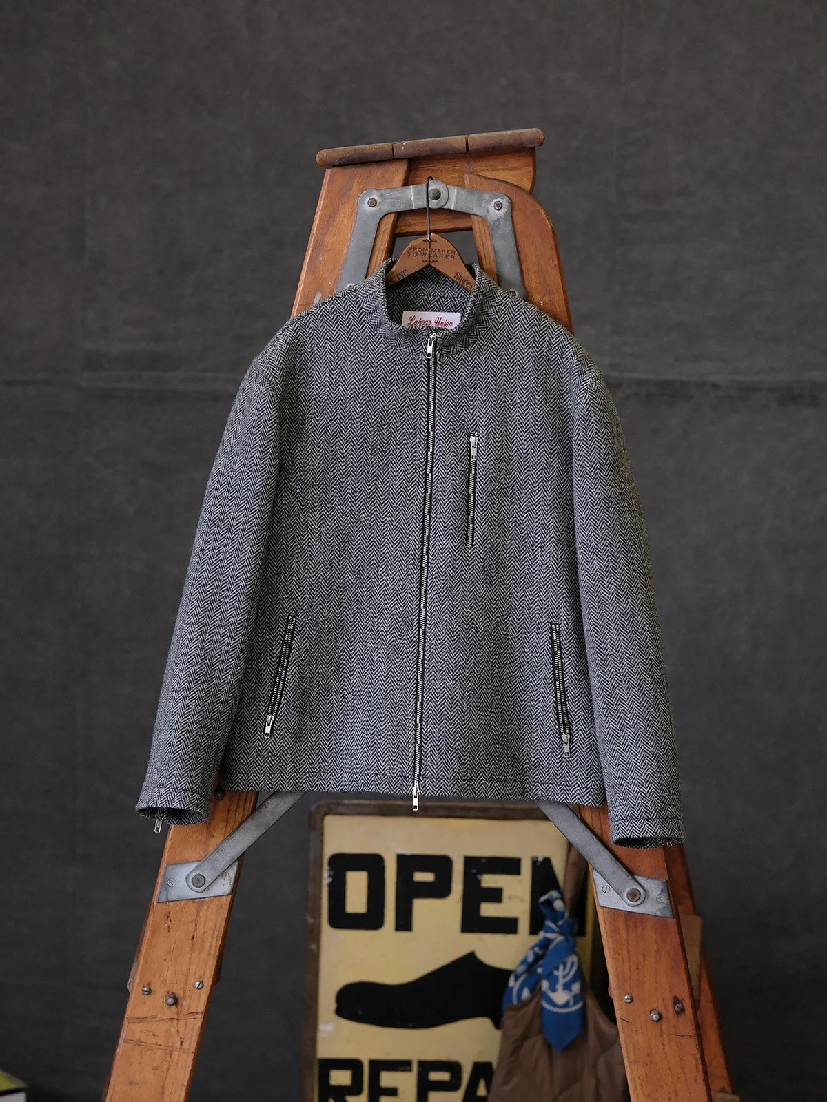 Herringbone Zip-Up Wool Jacket