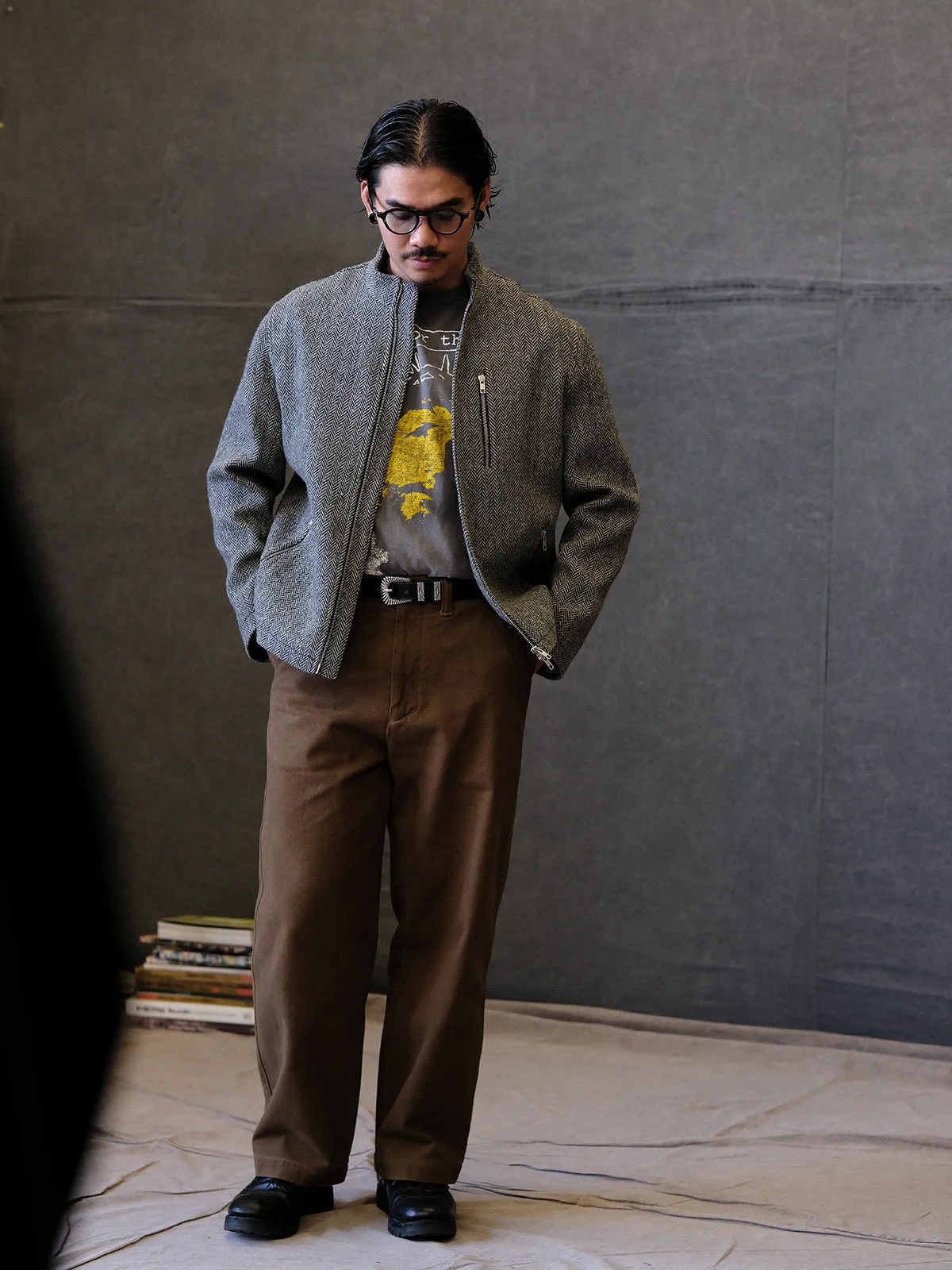 Herringbone Zip-Up Wool Jacket