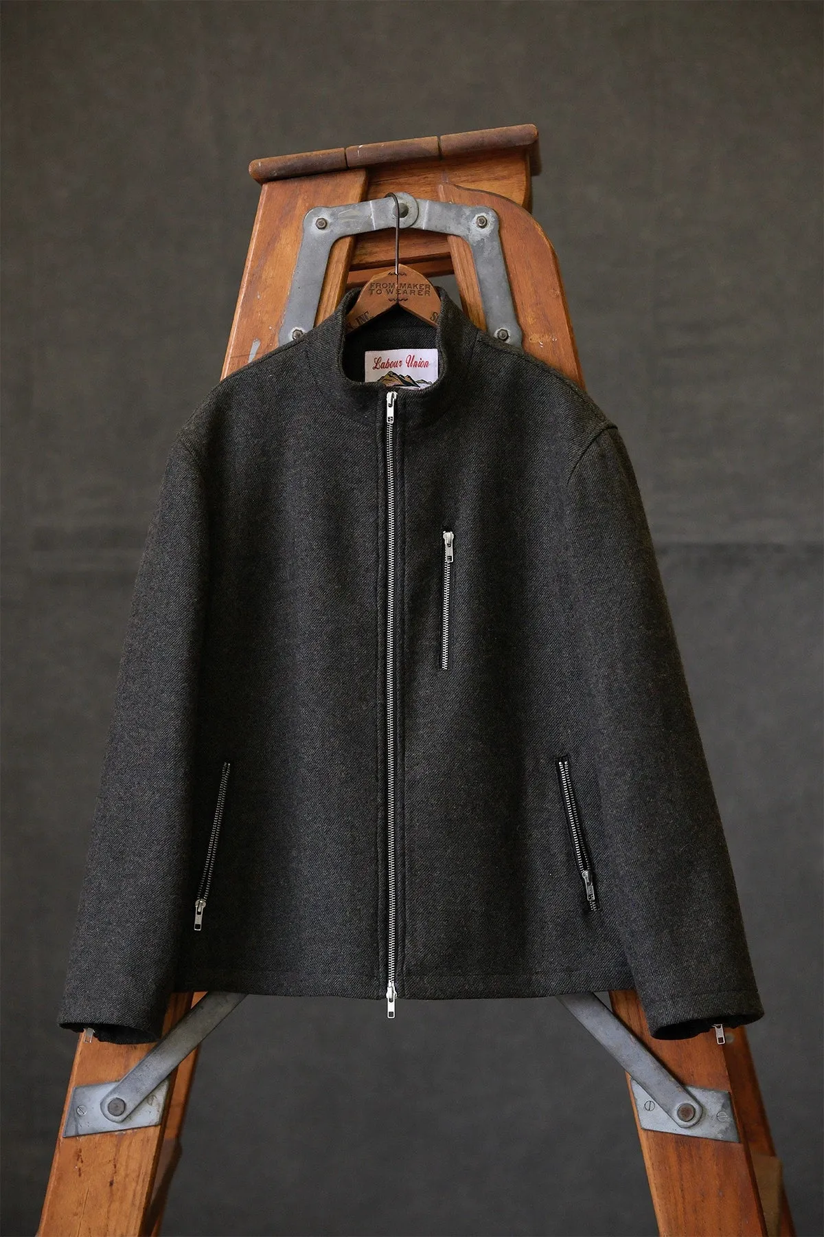 Herringbone Zip-Up Wool Jacket