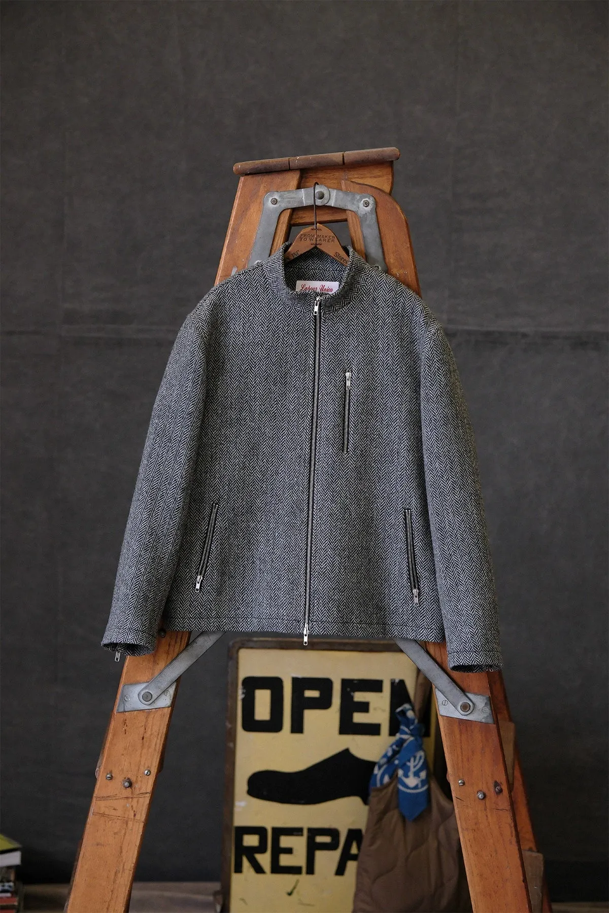 Herringbone Zip-Up Wool Jacket