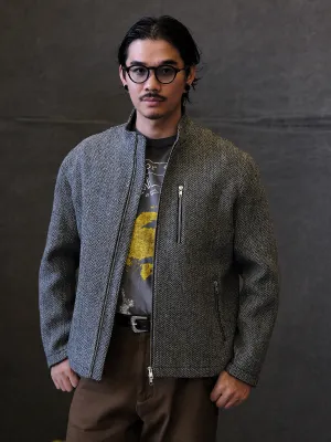 Herringbone Zip-Up Wool Jacket