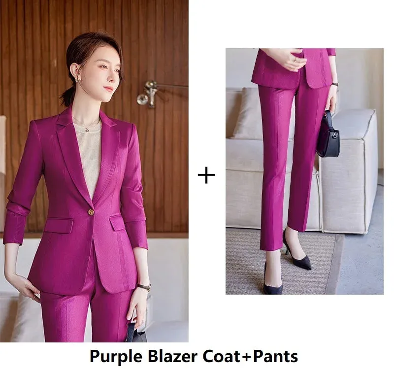 High Quality Fabric Women Business Suits with Pants and Jackets Coat Professional OL Styles Pantsuits Blazers Trousers Set