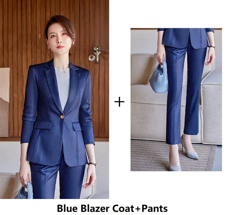 High Quality Fabric Women Business Suits with Pants and Jackets Coat Professional OL Styles Pantsuits Blazers Trousers Set