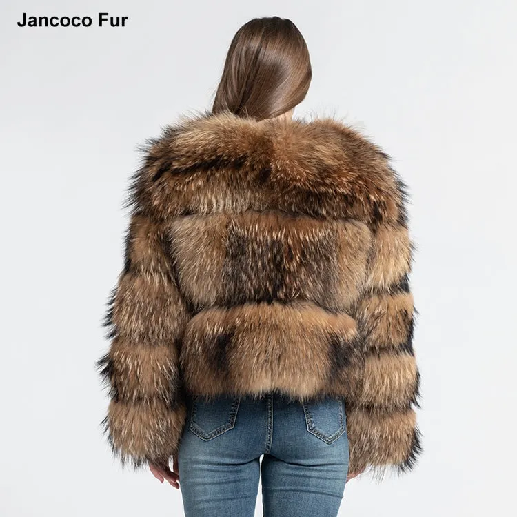 High Quality Fashion Real Fur Genuine Outwear Women Winter Raccoon Fur Coat