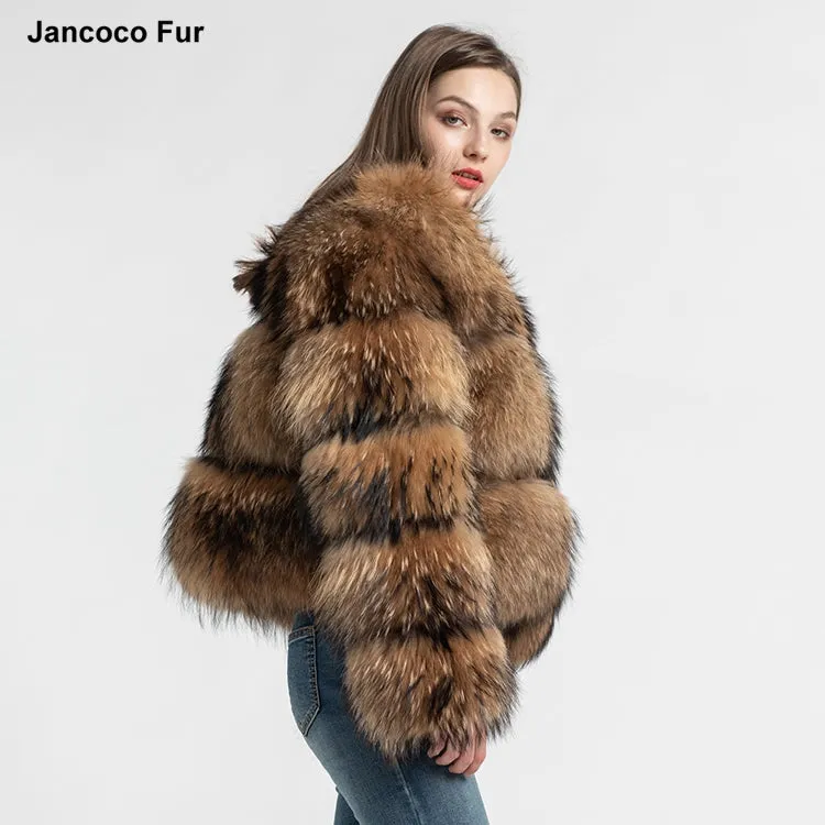 High Quality Fashion Real Fur Genuine Outwear Women Winter Raccoon Fur Coat